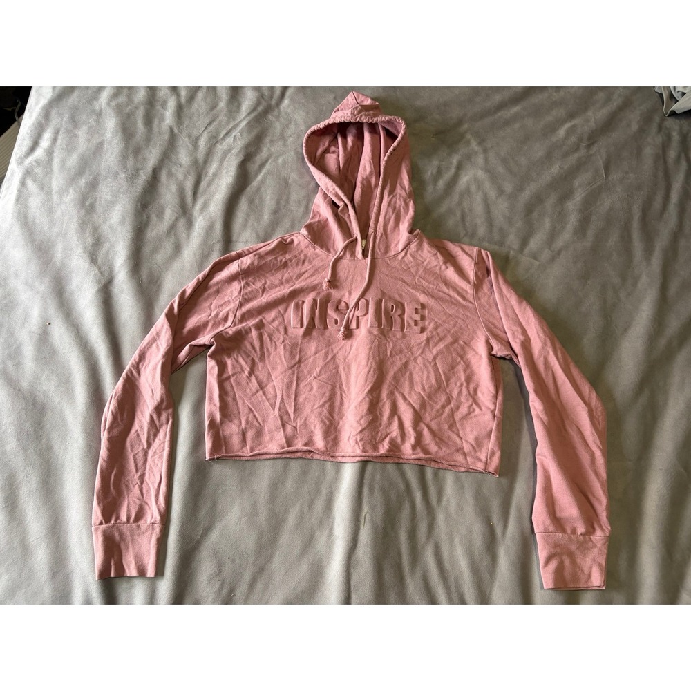 Say What? Womens Inspire Embossed Cropped Hoodie Pink Raw Hem Size M